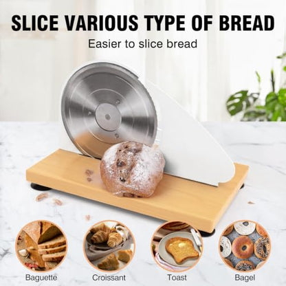 vanerepok Manual Bread Slicer Adjustable Thickness for Homemade Sourdough | Hand Crank Bread Cutter with Scale & Stable Suction Cups & Wood Base for Even Slicing Perfect Baking Gift for Home Bakers - color: PureWhite