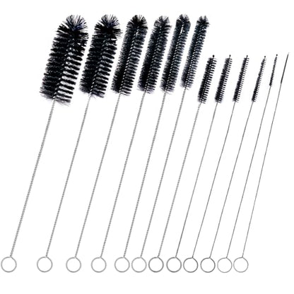 Brush Family 빨대 클리너 브러시 세트, 재사용 가능한 음료 빨대, 새 모이통, 파이프 청소용 엑스트라 롱 파이프 물병 브러시 12개, 블랙 (12피스 다양한 직경 세트) - size: 10-12 inch mixed diameters set (12pcs)