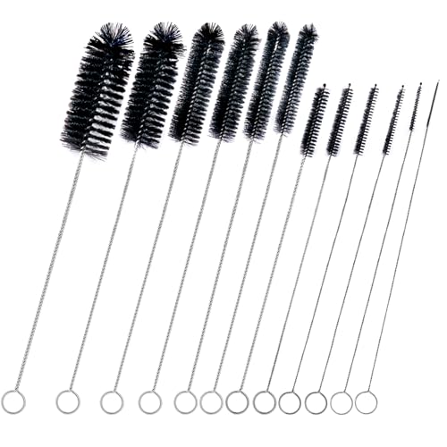 Brush Family 빨대 클리너 브러시 세트, 재사용 가능한 음료 빨대, 새 모이통, 파이프 청소용 엑스트라 롱 파이프 물병 브러시 12개, 블랙 (12피스 다양한 직경 세트) - size: 10-12 inch mixed diameters set (12pcs)