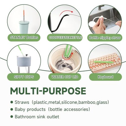 9PCS Reusable Long Colored Straw Cleaner Brush Set 12" Bendable,Capable of Cleaning Various Metal, Silicone, Plastic, Bamboo,Glass Straws Tubes Diameters Ranging from 4-16mm