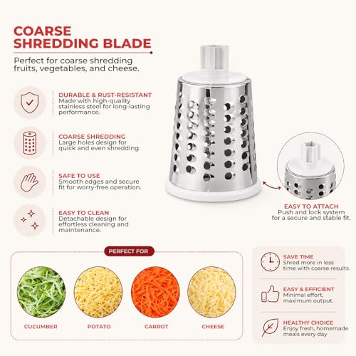 Rotary Cheese Grater with Hand Crank - Cheese Shredder with 3 Interchangeable Stainless Steel Blades, Suction Base & Ergonomic Handle | Vegetable Slicer, Food Grater for Cheese, Nuts & Chocolate