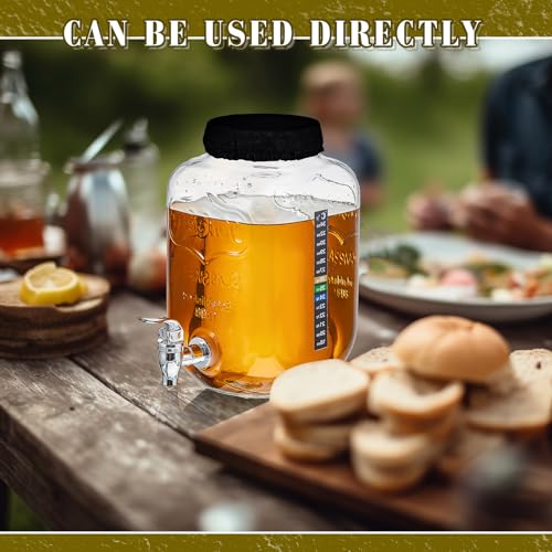 Ziliny 1 Gallon Kombucha Brewing Jar Kit Continuous Brewing Starter Kit, 2 Pack 1 Gallon Large Glass Kombucha Jar with Spigot, 6 Temperature Strips, 2 Elastic Cloth Covers for Home Fermentation