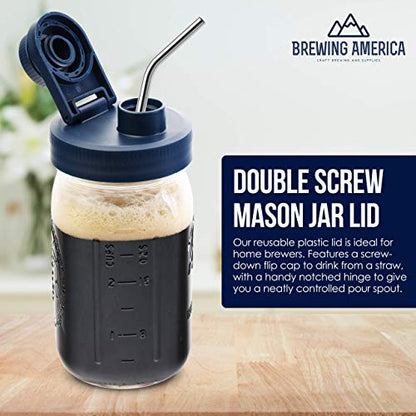 Mason Jar Lids Wide Mouth Plastic 4 pack-USA Made-Flip Cap Screw Top Pour Spout Drink Hole - Leak-proof for Kerr and Ball Canning Jars - Airtight for Drinks to Go and Controlled Pouring - Blue - color: Old Glory Blue