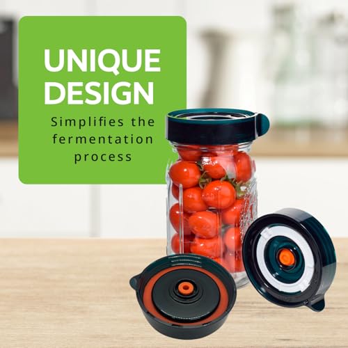 Fermentation Kit, Includes 3 Fermenting Lids for Wide Mouth Mason Jars & Oxygen Extractor Pump, Mason Jar Airlock Lid For Fermenting Kimchi, Pickle, & Sauerkraut - color: Blue