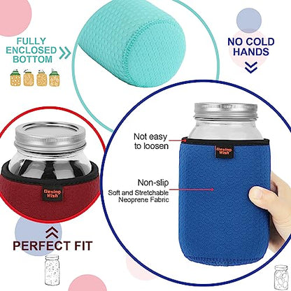 32 oz Regular/Wide Mouth Mason Jar Neoprene Sleeve, 32oz Non-slip Cozy Insulated Glass Jars Protector Holder Sleeves 3.7 x 5.3 Inches - 4 Pack (Black/Red/Blue/Cyan) - color: 32 oz Sleeves (3.7 x 5.3 In) - Black/Red/Blue/Cyan