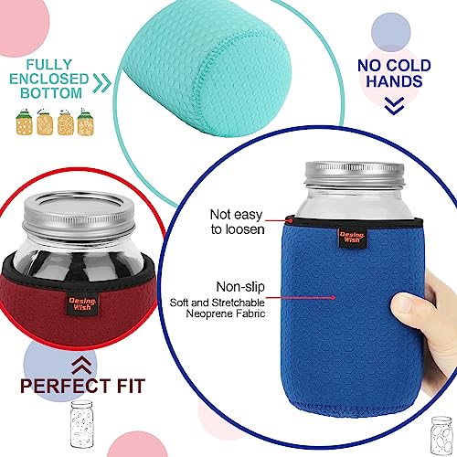 32 oz Regular/Wide Mouth Mason Jar Neoprene Sleeve, 32oz Non-slip Cozy Insulated Glass Jars Protector Holder Sleeves 3.7 x 5.3 Inches - 4 Pack (Orange/Green/Cyan/Grey) - color: 32 oz Sleeves (3.7 x 5.3 In) - ORG/Green/Cyan/Grey