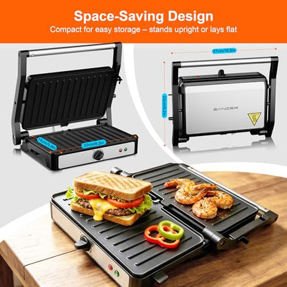 KEINVE Electric Panini Press Grill and Sandwich Maker, 900W Fast Heating Compact Panini Maker with Temperature Control, 180° Flat Open Non-Stick Griddle, 9.2 x 5.8" Plates for Steak, Burgers - size: 2 Slice(Temp Control)