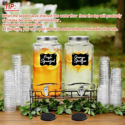 2 Pack 2 Gallon Glass Drink Dispenser Glass Beverage Dispenser with Stand Spigot Drink Coasters and Filter Leakproof Water Jar Clear Iced Drink Jug for Parties Juice Lemonade Picnics Fridge