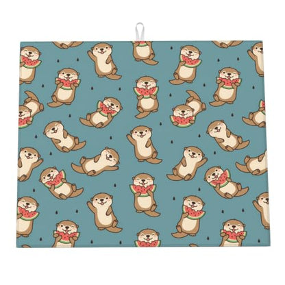 Cute Otters Watermelon Dish Drying Mats for Kitchen Counter, Super Absorbent Microfiber Drainer Pad, Washable Reversible Appliance Protector, Everyday Kitchen Must-Have, 16x18 Inch - color: Cute Otters Watermelon