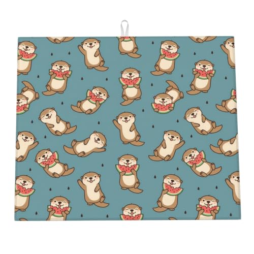 Cute Otters Watermelon Dish Drying Mats for Kitchen Counter, Super Absorbent Microfiber Drainer Pad, Washable Reversible Appliance Protector, Everyday Kitchen Must-Have, 16x18 Inch - color: Cute Otters Watermelon