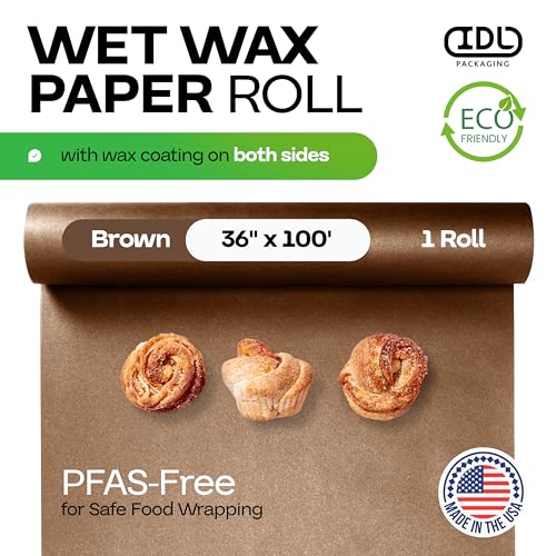 Brown Wet Wax Paper Roll 36" x 100' - USA-Made Moisture-Repellent Cooking Paper for Packing, Storing & Freezing - Heavy-Duty Food-Safe Wrapping Material for Meat, Cheese & Baked Goods by IDL Packaging - size: 36" x 100 feet