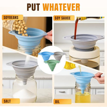 Kitchen Funnel Set 3 Pack, 2026 New Food Grade Silicone Collapsible Funnels, Space-Saving & Easy to Clean, Portable Small Funnels for Water Bottles & Liquid Transfer (6pcs) - color: 6pcs