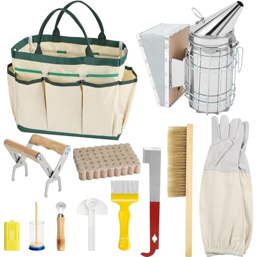 12pcs Bee Hives Starter Kit Beekeeping Supplies, Bee Keeping Supplies, Bee Supplies and Equipment with Bee Smoker, Honey Bee Hive Tools for Beginners and Bee Keeper