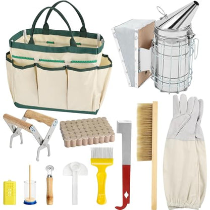 12pcs Bee Hives Starter Kit Beekeeping Supplies, Bee Keeping Supplies, Bee Supplies and Equipment with Bee Smoker, Honey Bee Hive Tools for Beginners and Bee Keeper