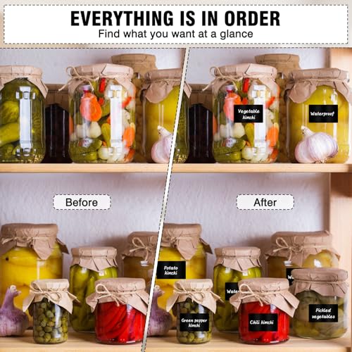 200 Chalkboard Labels, Removable Labels for Storage Bins Food Containers, Waterproof Reusable Blackboard Stickers, Label Stickers with 2 Liquid Chalk Marker for Spice Jars Pantry Mason Bottle