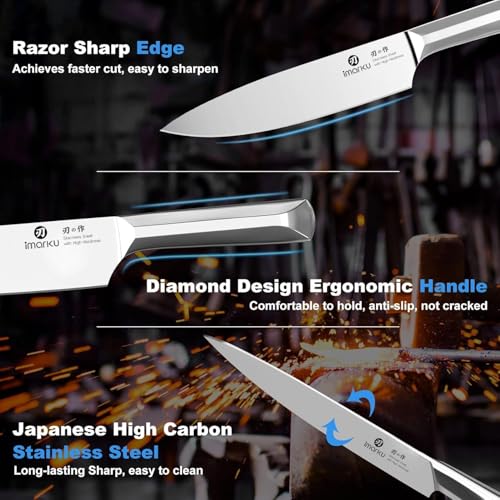 imarku Knife Set, 16Pcs Japanese Knife Set with Block & Built-in Sharpener, High Carbon Stainless Steel Kitchen Knives, Ergonomic Handle, Dishwasher Safe,Santoku Knives, Home Essentials for Gifts - color: Steel Gray