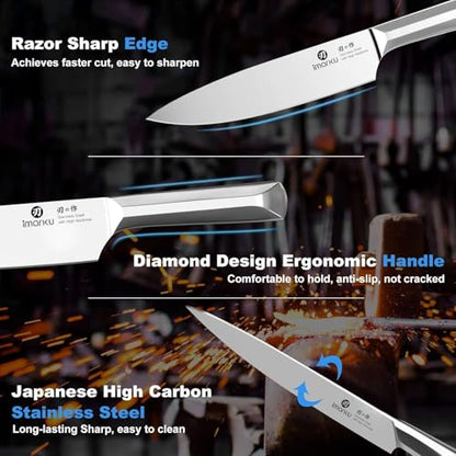 imarku Knife Set, 16Pcs Japanese Knife Set with Block & Built-in Sharpener, High Carbon Stainless Steel Kitchen Knives, Ergonomic Handle, Dishwasher Safe,Santoku Knives, Home Essentials for Gifts - color: Steel Gray