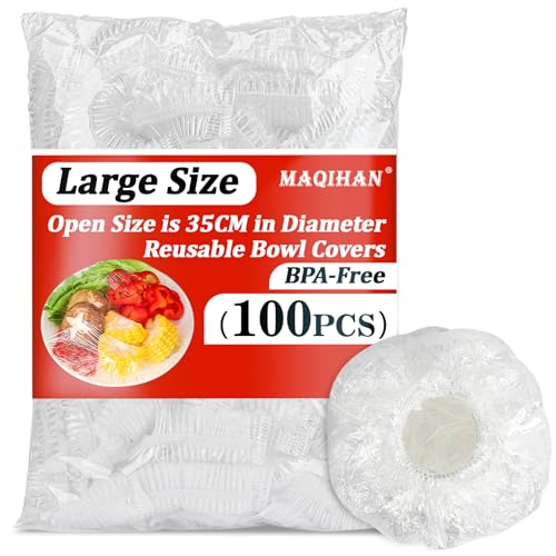 MAQIHAN 100 Bowl Covers Bread Proofing - Extra Large Plastic Wrap for Food Sourdough Bread Baking Rising Elastic Reusable Plate Covers Outdoor Food Fresh Keeping Bags Shower Cap Hair Deep Conditioning - size: Large