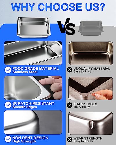 WantJoin Steam Table Hotel Pans with Lid 1/2 Half Size 6 Inch Deep 3 Pack, Stainless Steel Metal Tray Sets Food Storage Container, Commercial Restaurant Buffet Chafing Dishes Warmer Catering Supplies - color: 6" Deep 3 Pack, size: 1/2 Size