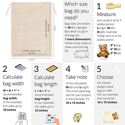 PALTERWEAR 100 Percent Natural Cotton Double Drawstring Mesh Bag For Herbs, Nuts, Spices (5 x 7 Inch - Set of 5) - size: 5 x 7 Inch - Set of 5