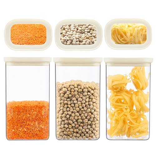Urban Green Glass Food Storage Jar with Glass Lid in Ractangle Shape, Food Canister Set with Airtight Lids, Pantry Storage Jar for Kitchen Organization. Food Storage Containers in Pack of 3, 40oz. - color: White-R3P-40oz