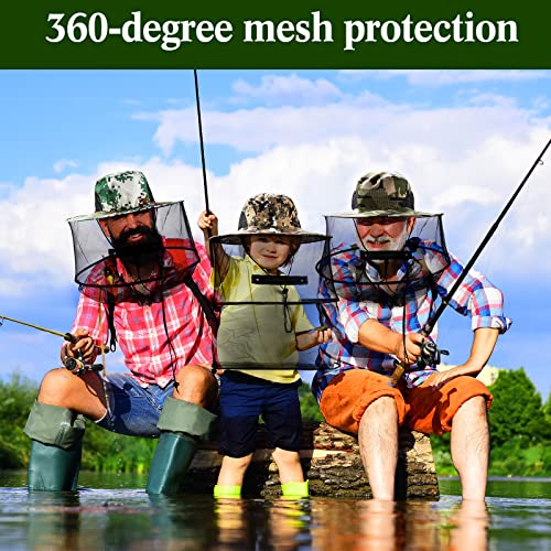 Mepase 8 Pcs Bee Keeper Hats with Netting Mosquito Head Bee Safari Fishing Sun Hat with Hidden Net Mash Mask Gardening for Outdoor Hiking Fishing Gardening Camping Beekeeping Men Women