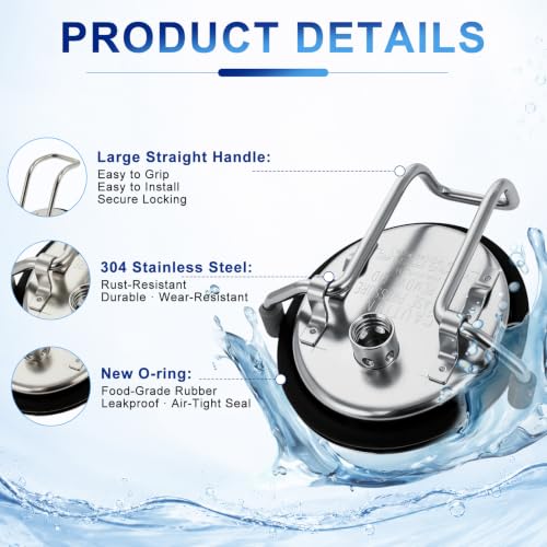 Corny Keg Lid Replacement with 304 Stainless Steel Pressure Relief Valve and O-Ring, Cornelius Keg Lid for Homebrew Beer, Soda Keg, Carbonation Keg