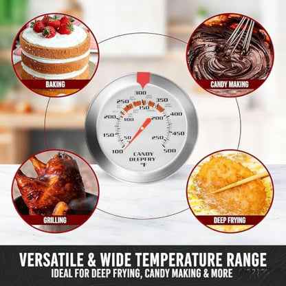 9 Inch Candy Thermometer,Stainless Steel Deep Fry Thermometer with 2 Inch Large Dial, Adjustable Clip Wide Temp Range 100-500°F & High Accuracy for Candy Making,Frying,Grilling,Baking,BBQ - size: Candy Thermometer-9''