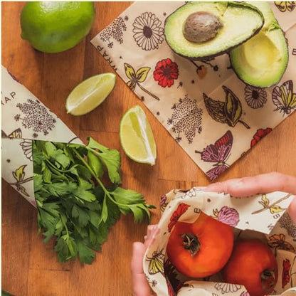 Bee's Wrap Beeswax Wraps for Food - Pack of 5 Assorted Wraps - 3 Medium & 2 Large Food Storage Bags - Meadow Magic & Honeycomb - Plastic Free Made in USA Reusable Kitchen Storage Bags - style: 5 Pack (Meadow Magic & Honeycomb)