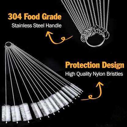 AZEN 15 Pack Straw Cleaner Brush Set, 12 inch Extra Long, 5 Different Diameters Reusable Cleaning Brush for Sippy Cup, Water Bottle and Tubes