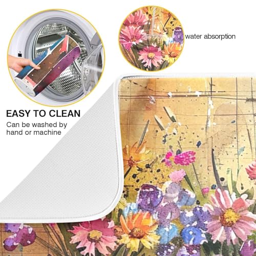 Absorbent Dish Drying Mats, Colorful Mason Jars Spring Flowers Quick Drying Coffee Bar Mat, Reversible Dish Draining Mat Kitchen Countertop Mat, 18 x 24 Inch - size: 18x24in
