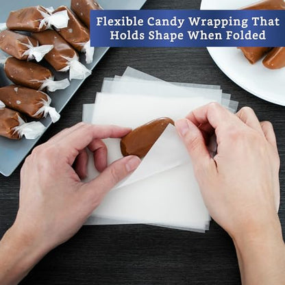 Wax Paper Candy Wrappers 150-pk (5x5 in) - Candy Wrappers for Caramels | Nonstick Wax Paper Squares - Candy Wrappers for Homemade Candy - Pre Cut Parchment Squares - Taffy & Caramels - size: 5 x 5 inch (Pack of 150)