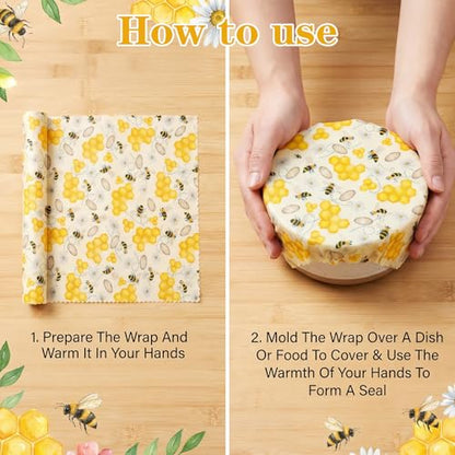 KFHESOMR 3 Pack Beeswax Wraps for Food, Reusable Food Wraps, Beeswax Wraps | Reusable Beeswax Wraps Roll , Organic Sustainable Beeswax Food Wraps, Cut-to-Size, for Bread, Sandwiche, Cheese, Fruit, Snack