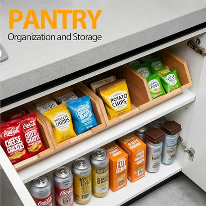 3 Pack Stackable Bamboo Pantry Storage Bins Fruit Food Storage Organizer | Bamboo Potato Onion Storage Bins - Pantry Organizers for Kitchen Countertop, Food Storage Containers for Fruits Vegetables