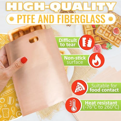 12 Pcs Non-Stick Grilled Cheese Toaster Bags Reusable Up To 50 Times - 6.3" x 6.3" Reusable Toaster Bags for Grilled Cheese Sandwiches and Panini | Mess-Free, Easy to Clean and Heat-Resistant Material