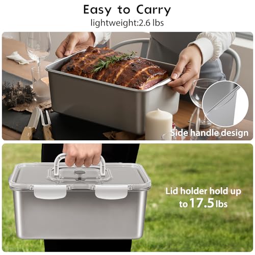 Freshmage 7000 ML / 245 oz /30 Cup Extra Large 304 Stainless Steel Food Storage Container with Lid & Handle – Oven Safe, BPA-Free Meal Prep for Roasting Chicken, Large Cuts of Meat, Bread & Fruits