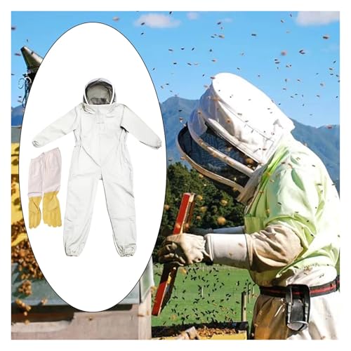Beekeeping Protective Suit Jumpsuit Beekeeper Jacket Clothing for Kids Adult Full Body Anti Bee Suit Beekeeping Clothes Cotton(L Canvas Gloves C)