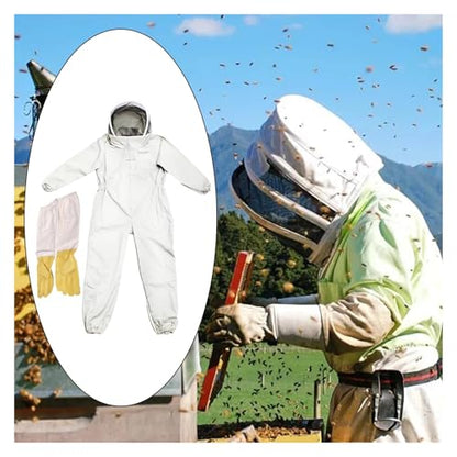 Beekeeping Protective Suit Jumpsuit Beekeeper Jacket Clothing for Kids Adult Full Body Anti Bee Suit Beekeeping Clothes Cotton(L Canvas Gloves C)