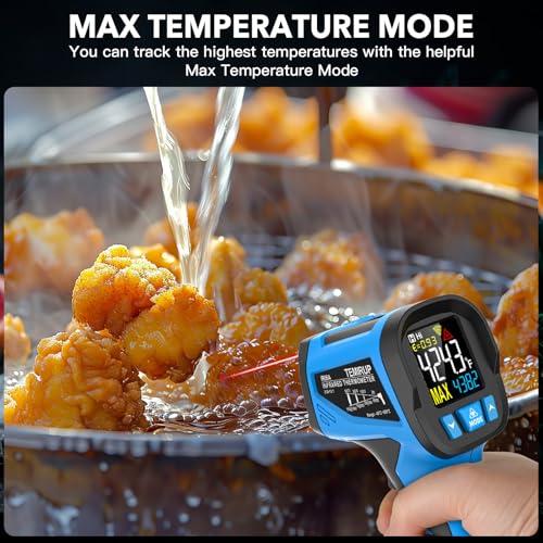 Infrared Thermometer Temperature Gun - TEMIRUP Non-Contact Digital Laser Thermometer Temp Gun with Thermocouple Probe for Industrial, Cooking, Griddle, Engine, HVAC, Adjustable Emissivity,-40℉~1202℉ - color: Blue -40℉~1202℉(-40℃~650℃)