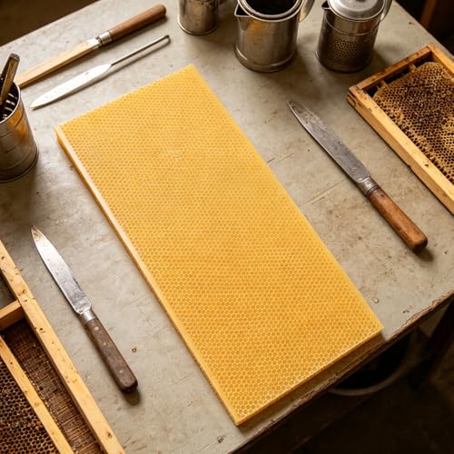 4pcs Beeswax Coated Foundation Sheets for Beehive, Waxed Plastic Comb Nest Foundation for Frame Beekeeping Tools, 16.7x8.4in, Yellow