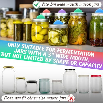 4 Pack Mason Jar Silicone Fermentation Lids for 3" Wide Mouth Jars Waterless Airlock Fermentation Mason Jar Lid Fermenter Caps for Pickles, Kimchi, Fermented Probiotic Food (Pink,Blue,Purple,Green) - color: Pink, Blue, Purple, Green