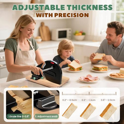Huanyu Manual Bread Slicer Upgrade Foldable Sourdough Cutter Versatile Hand Crank Stainless Steel Blade Adjustable Thickness with Scale Line & Suction Cup for Homemade & Commercial Use Black