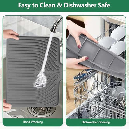 GUUKIN Dish Drying Mat, 14.7"x10.2" Drying Matt Kitchen Counter, Non-Slip Drying Pad, Easy Clean Pad for Countertop Protection, Multi-Functional Use (Grey) - color: Gray, size: 14.7" x 10.2"