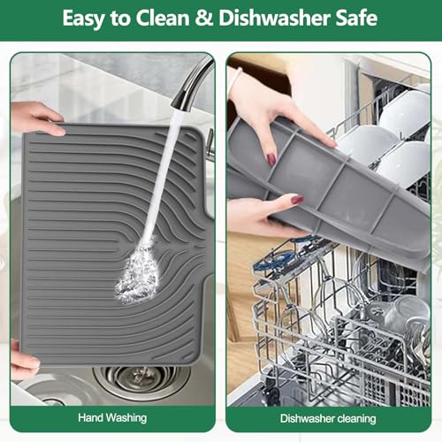 GUUKIN Silicone Dish Drying Mat,17.7" x 11.8 " Drying Matt Kitchen Counter, Dish Drying Rack Mat, Easy Clean Pad for Countertop Protection, Multi-Functional Use, Not applicable Bumps up sink (Grey) - color: Gray, size: 17.7" x11.8"