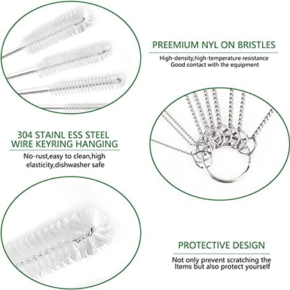 CiaraQ Bottle Cleaning Brushes, 9.8 Inch Nylon Tube Brush Set | White Cleaner for Narrow Neck Bottles Cups with Hook, Set of 10pcs - color: White, size: 9.8 Inch (10pcs)