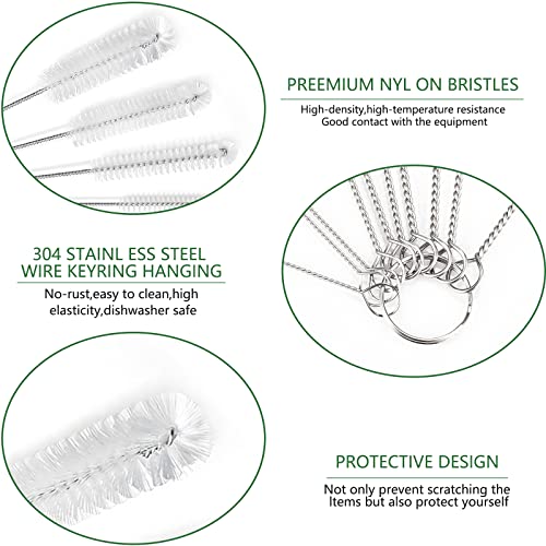 CiaraQ Bottle Cleaning Brushes, 8 Inch Nylon Tube Brush Set | White Cleaner for Narrow Neck Bottles Cups with Hook, Set of 13pcs, White - color: White, size: 8.0 Inch (13pcs)