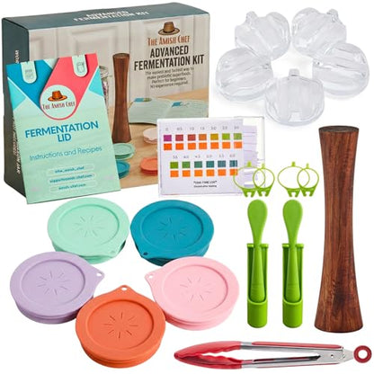 Advanced Fermentation Kit - Pickle Kit, Sauerkraut Making Kit Kimchi Container - Fermentation Airlock Lids for Wide Mouth Mason Jars by The Amish Chef - size: Advanced Kit