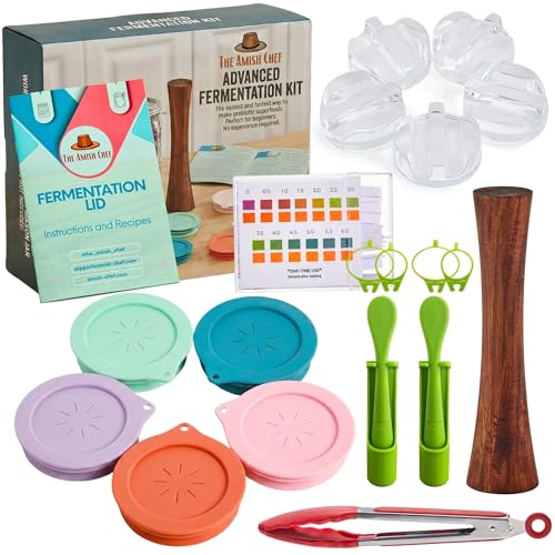 Advanced Fermentation Kit - Pickle Kit, Sauerkraut Making Kit Kimchi Container - Fermentation Airlock Lids for Wide Mouth Mason Jars by The Amish Chef - size: Advanced Kit