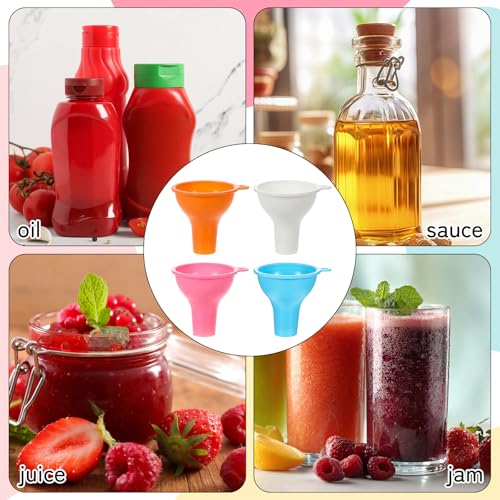 4 Pack Silicone Funnel, 3 Inch Wide Mouth Funnel for Kitchen Use Filling Bottles Flexible Kitchen Funnels for Home Restaurant Squeeze Bottles Jars Cans Water Liquid Oil or Powder Transfer