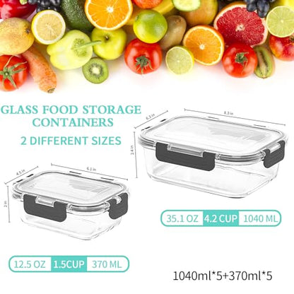 Skroam 10-Pack Glass Meal Prep Containers, Food Storage Containers with Snap Locking Lids, Airtight Bento Boxes for Microwave, Oven, Freezer and Dishwasher - color: 5PACK 36OZ + 5PACK 12.5OZ